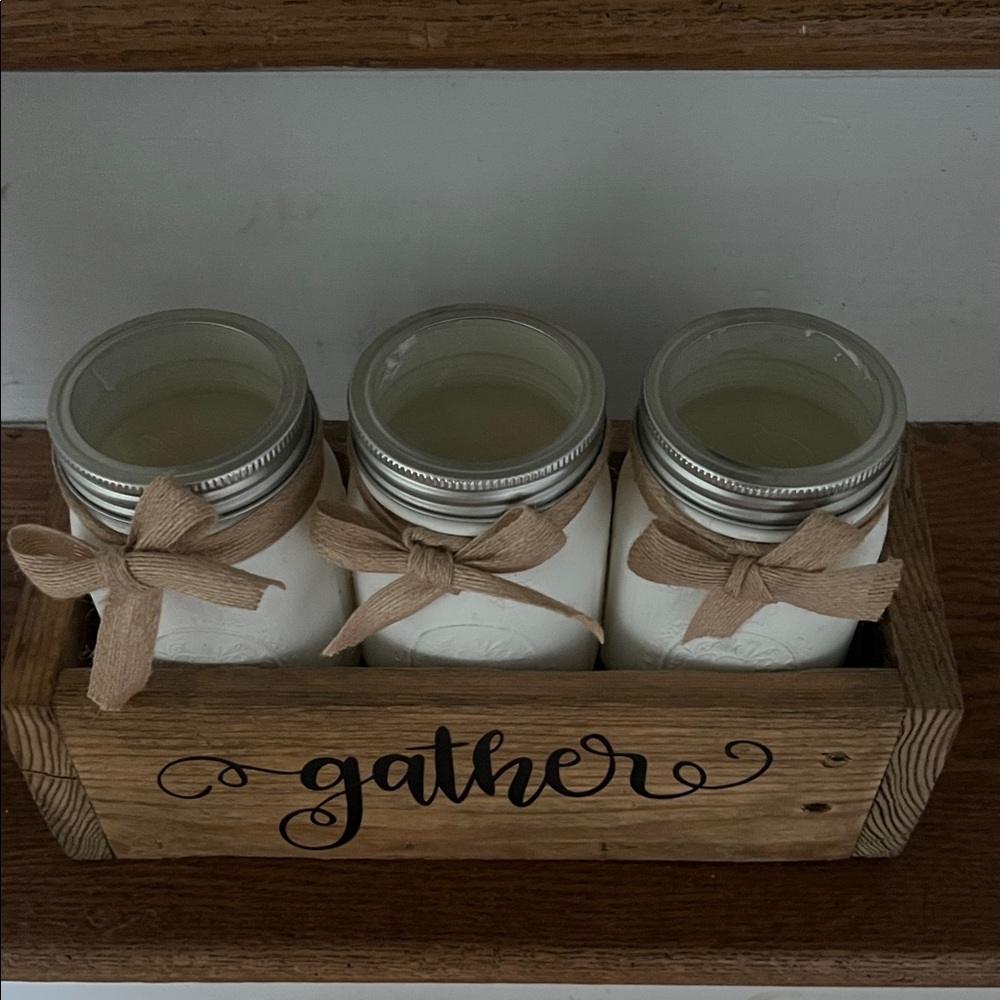 Wooden Crate with White Jars and Burlap Bows - Picture 5 of 5